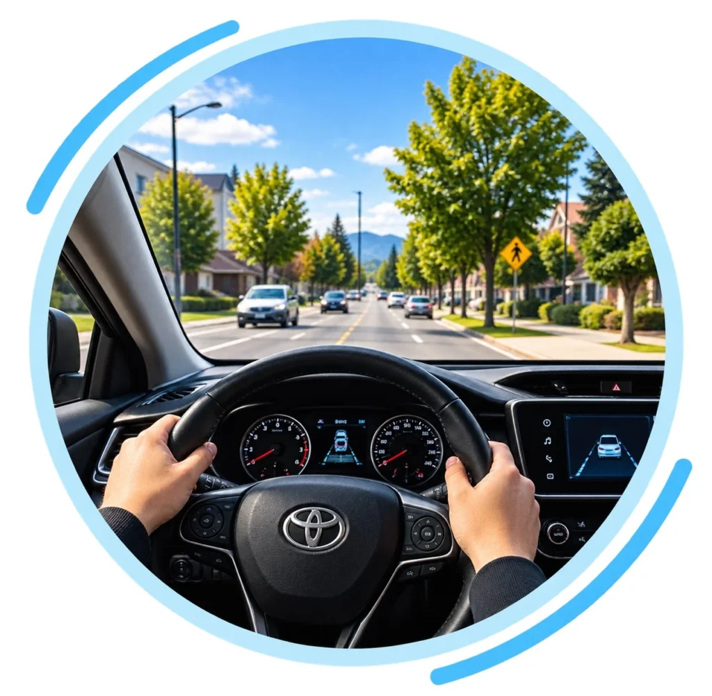 Driver practicing observation and road awareness in Abbotsford