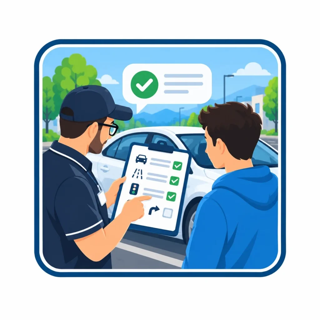 Driving instructor providing personalized feedback after ICBC road test practice
