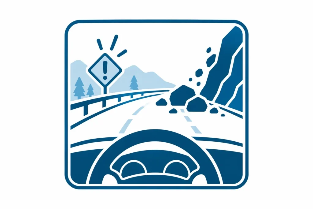 Driver identifying road hazards during road test preparation 