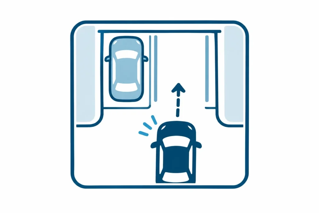 Vehicle performing a parking manoeuvre during road test preparation